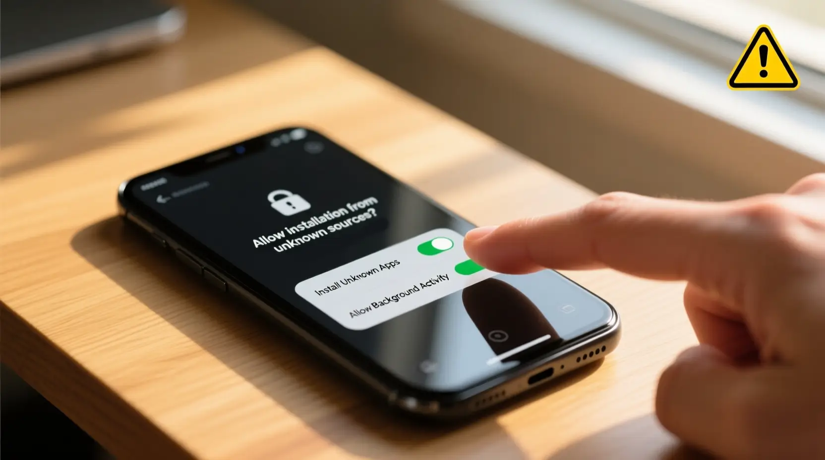 Instalação manual de ficheiros APK com permissões de segurança em Android