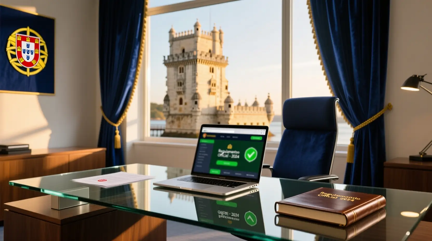 Regulamentação das apostas online em Portugal com documentos oficiais e símbolo de segurança